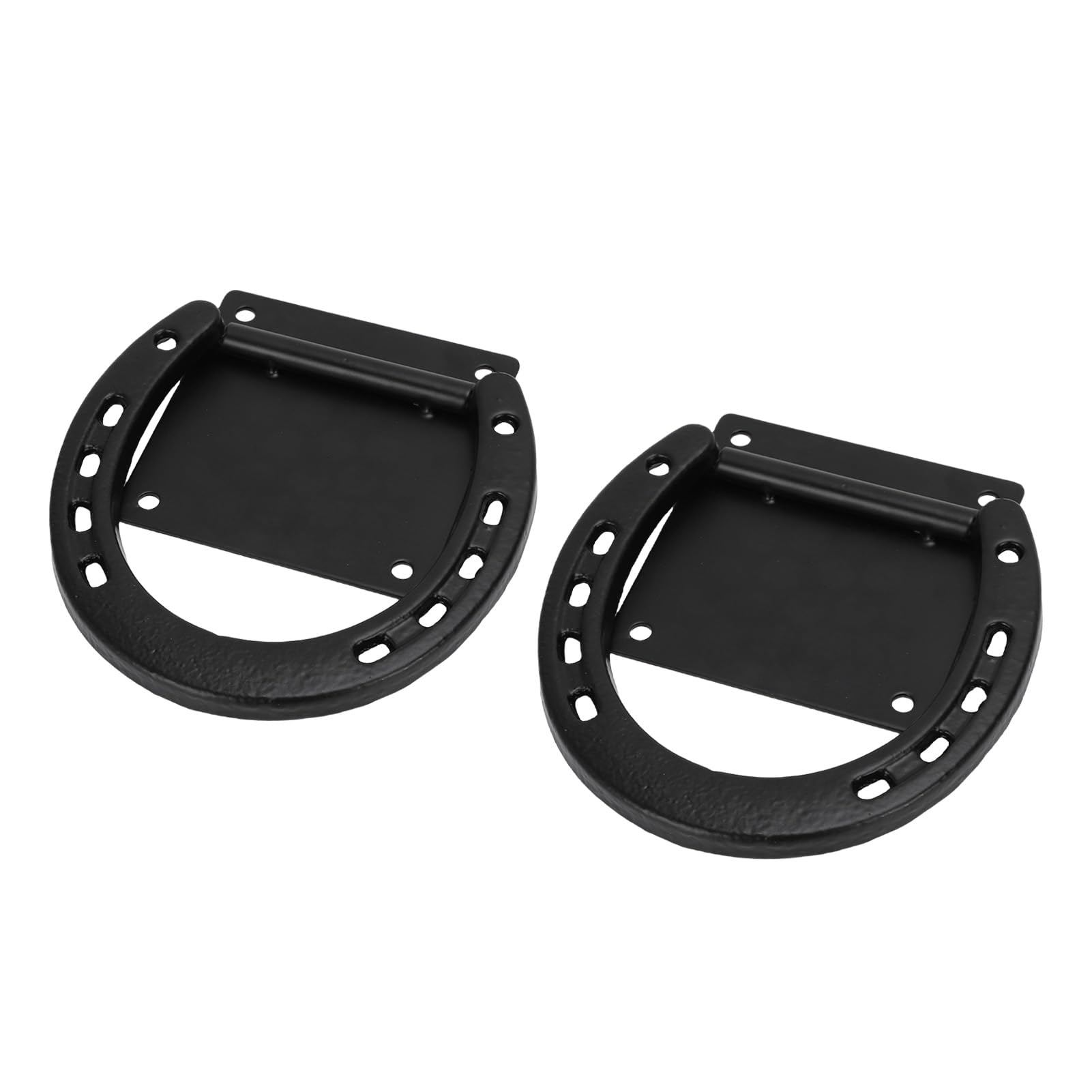 Paquete de 2 Anillos para Atar Caballos – Diseño de Herradura con Revestimiento Negro de Acero Macizo para Estacionar y Asegurar Caballos – Instalación Más Fácil con 8 Tornillos de Expansión