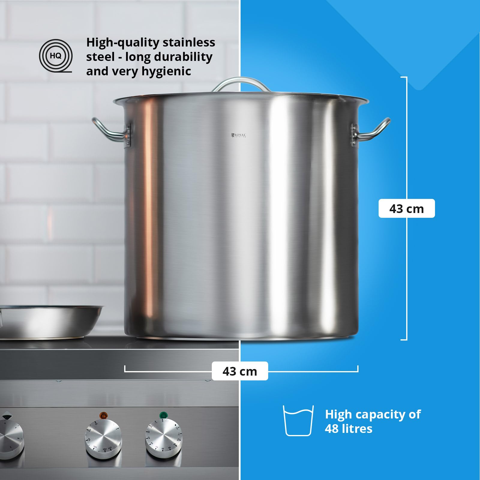 Royal Catering Kochtopf Induktion 48 L Ø 40 cm mit Deckel Edelstahl-Topf Induktionsherd-Topf Induktionskochtopf Edelstahltopf
