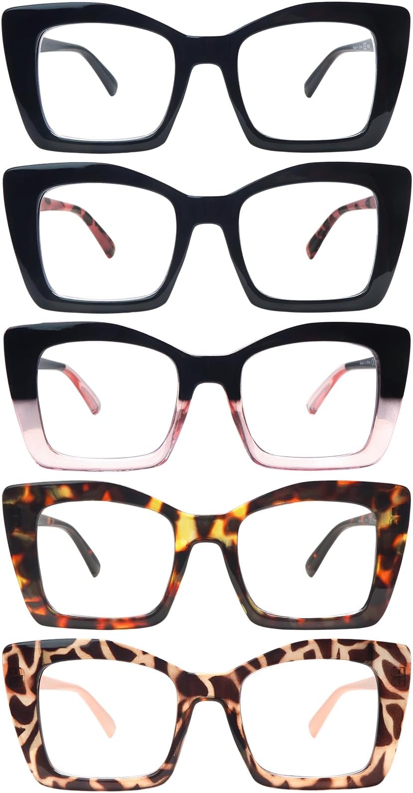 Reading Glasses for Women 5 Pack Oprah Style Blue Light Blocking Oversized Square Computer Spring Hinge Readers