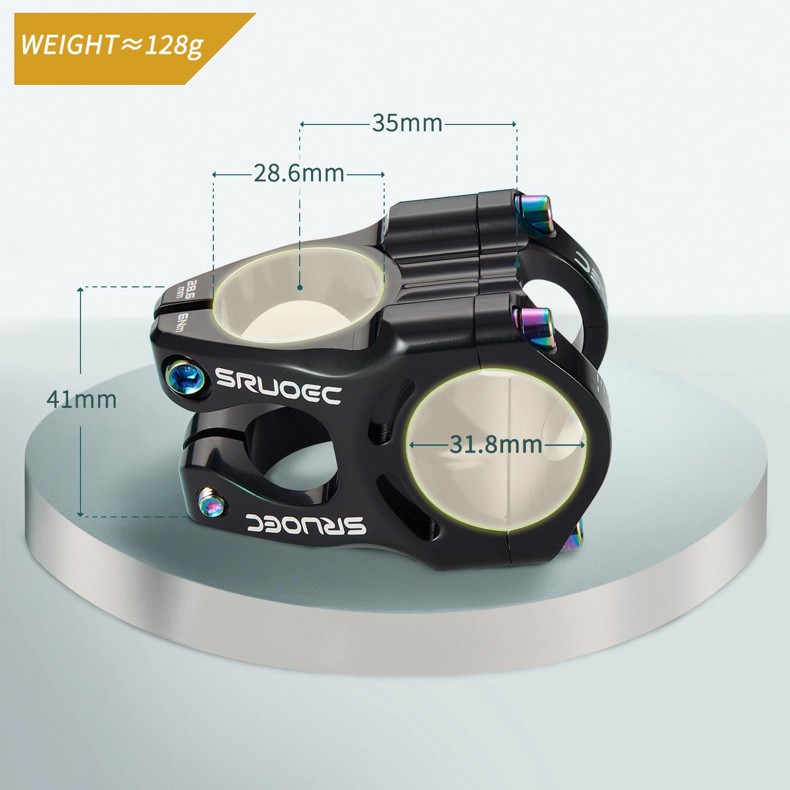 SRUOEC 31.8 * 28.6mm Bike Stems, 35mm Short Handlebar Mountain Bike Stem for Most Bicycle, Fixed Gear, Road Bike, Downhill Bike, Track Bike, MTB, BMX, Cycling, Black