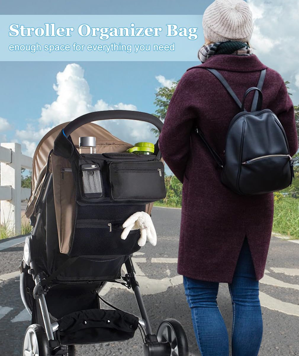 Cartlant Universal Pram Organiser Bag with 2 Insulated Cup Holder - Image 2