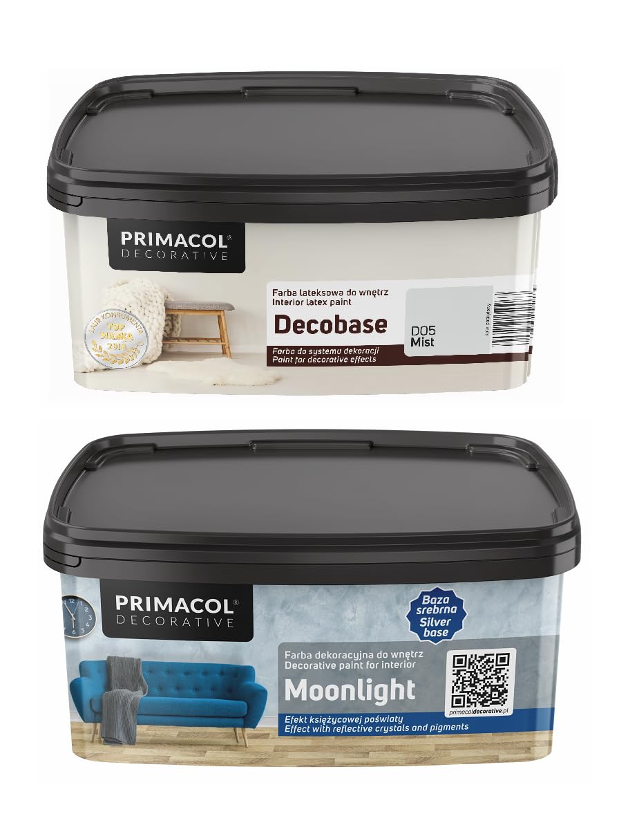 TRANS - PAL Primacol Decorative Moonlight Interior Wall Paint Kit 1L, Gold Or Silver Base, Reflective Crystal Effect (Silver Mist)