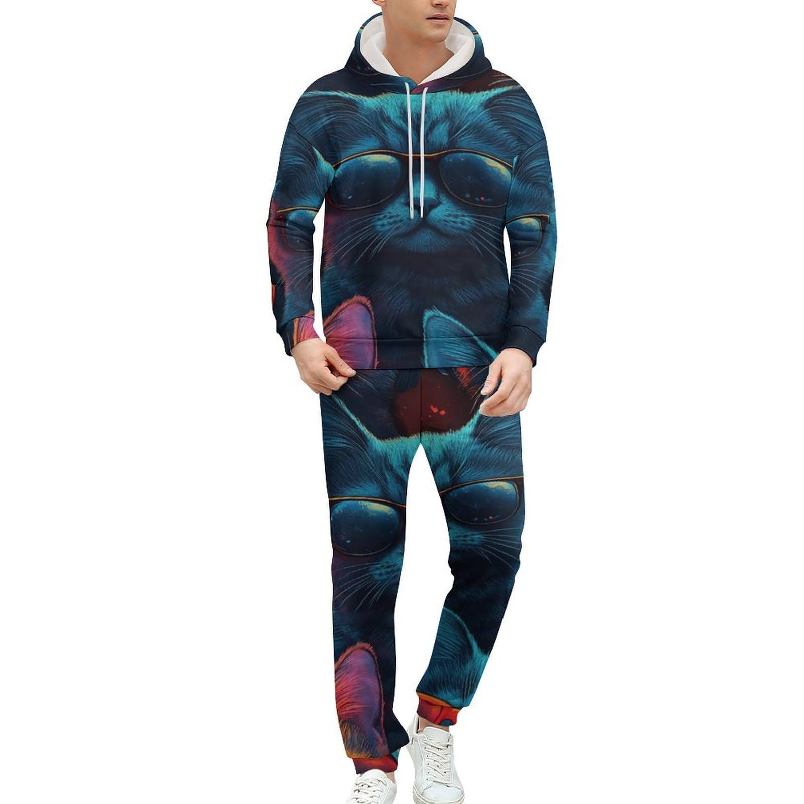 Felpa con cappuccio da uomo con stampa viola 3D Set Casual Pullover tuta
