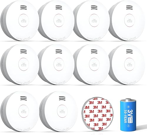SITERWELL Detector de humo, detector de humo, batería de 10 años con sensor fotoeléctrico, alarma de incendio con batería baja y advertencia de