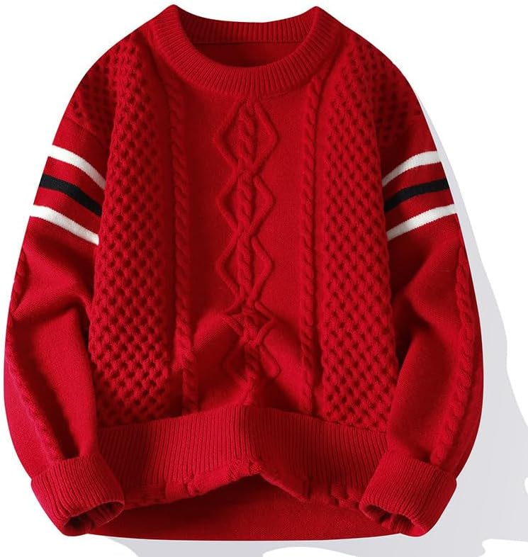 メンズ ニット プルオーバー 円形ネック 長袖 春秋 綿混 ローゲージ 無地 カジュアル 韓国スタイル リブ裾 機洗可 (米白,L)