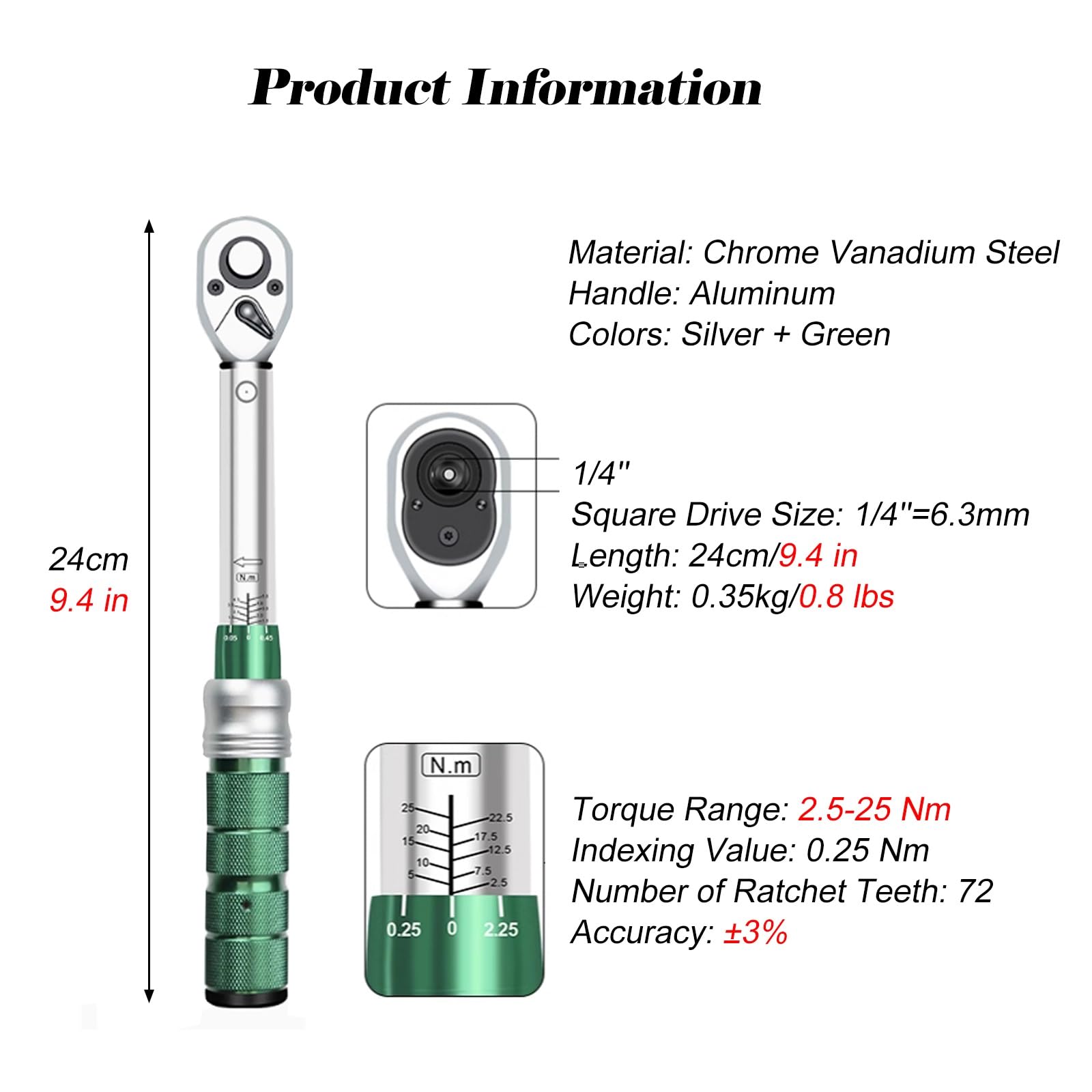 Torque Wrench 72-Tooth Dual-Direction Wrench Torque, Torque Wrench