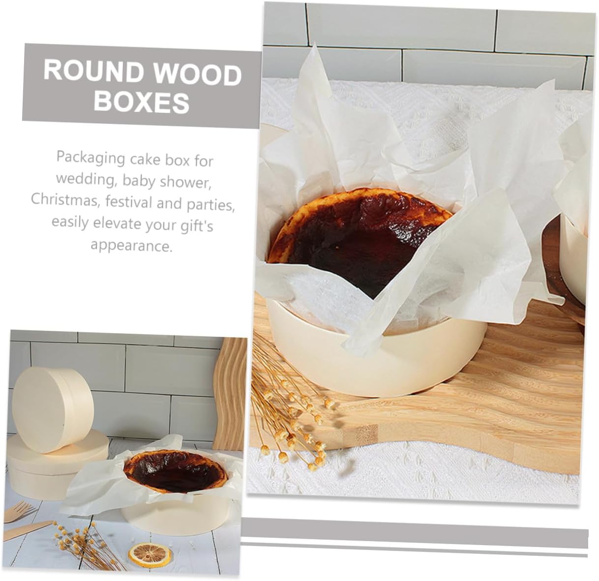 BESPORTBLE Wooden Mini Cake Box with Lid for Dessert Transport