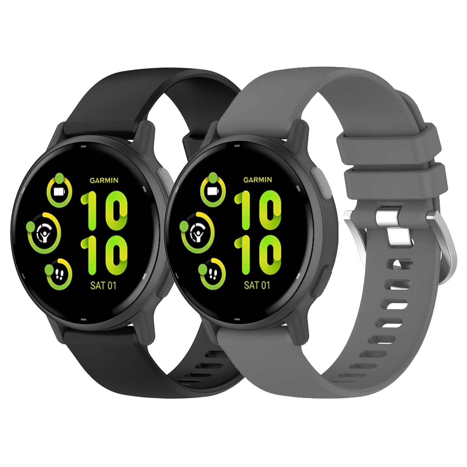 Garmcool 20mm Armband Kompatibel mit Garmin Vivoactive 6/5/3/3 Music Silikon Ersatzarmband Schwarz Schiefergrau Damen Herren für Garmin VivoMove Trend/Sport/Style (kein uhr)