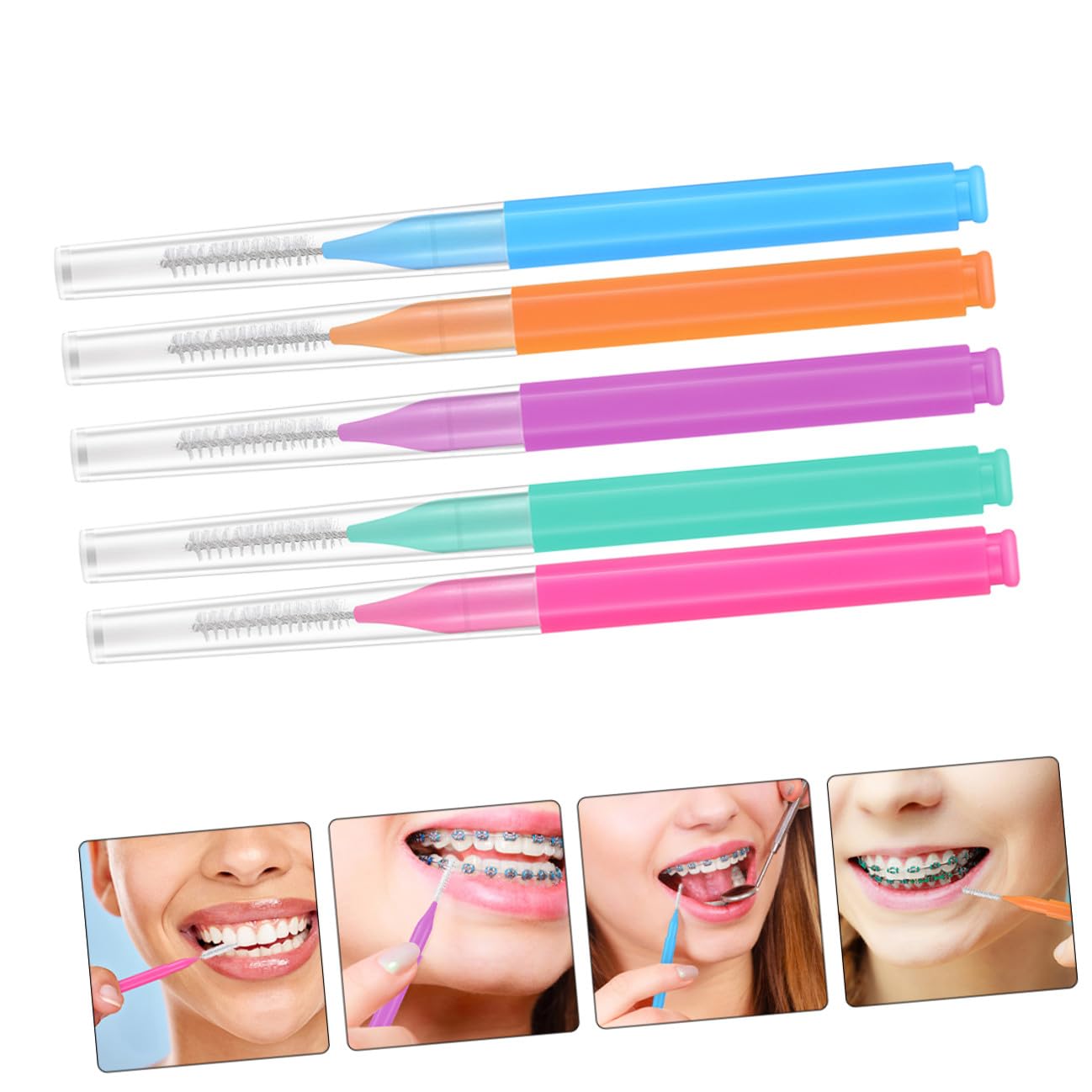 5 Set Scovolini Interdentali Per Apparecchio Spazzolini Pulizia Denti in Acciaio Inossidabile E Pp Ergonomici E Portatili Per Orale 50 Pezzi*5