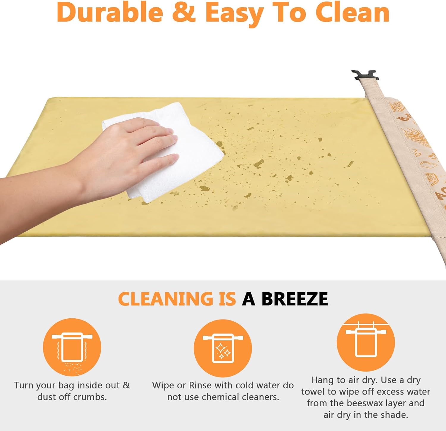 Reusable Pure Beeswax Bread Bags for Sourdough, Organic Cotton Beeswax Dough Bags, 2 Packs Homemade Bread Storage and Bowl Cover