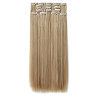 Vista 24 de HSPJHTM Extensiones de cabello castaño rojizo con clip, extensiones de cabello sintético de 22 pulgadas para Halloween, extensiones de cabello