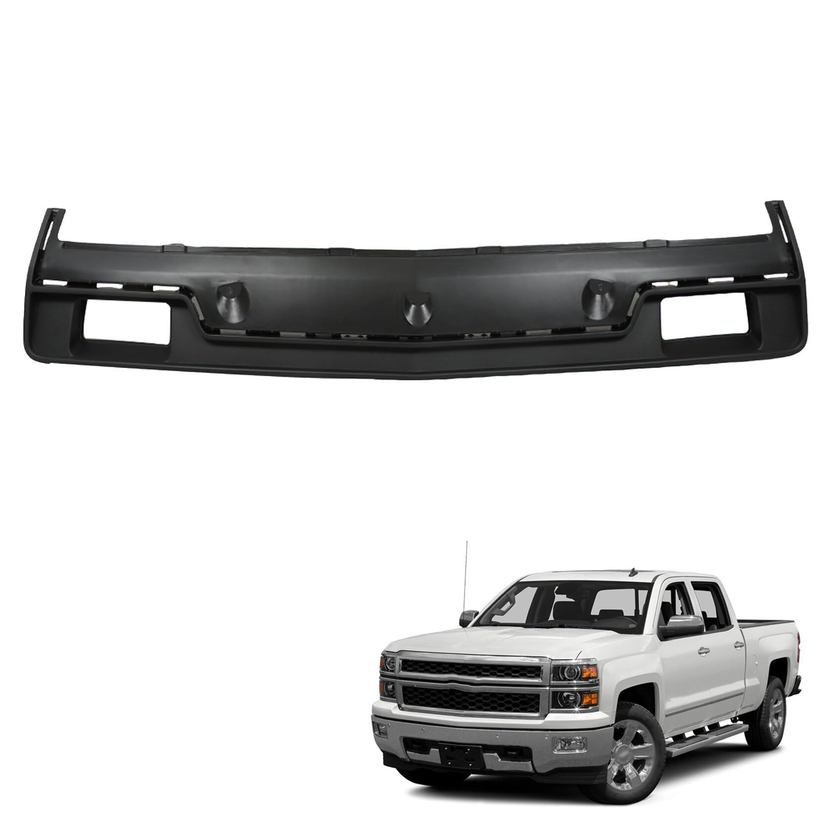 ANTUKO Plastic Front Bumper Filler Panel Black with Impact Bar Skid Plate with Tow Hooks Hole Replacement for 2014 2015 Silverado 1500 22944881