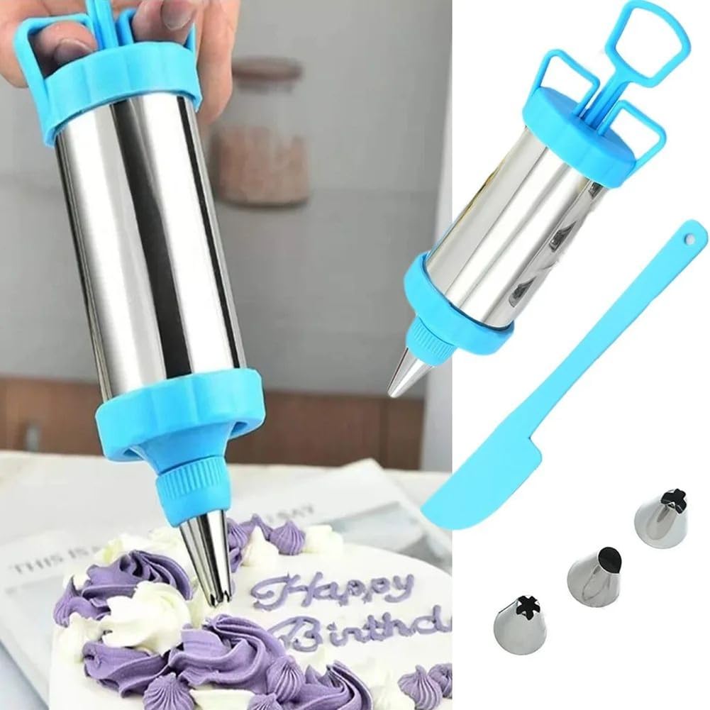 CTRLZS Stainless Steel Cake-Cream-Press Maker with Nozzles, Scraper and Baking for Handmade Dessert Decoration