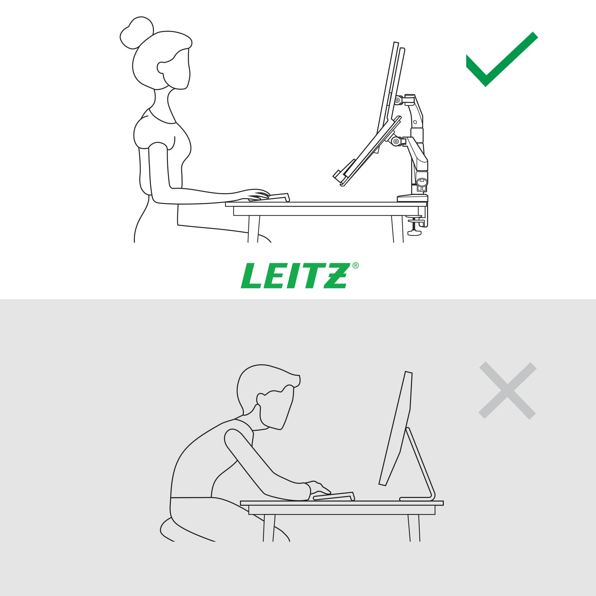 Leitz Ergo Brazo Ergonómico para Monitor y Portátil (17''-32'') – Soporte de Escritorio con Giro, Inclinación y Rotación, hasta 18 kg, Compatible VESA, Gris Claro, 65380085