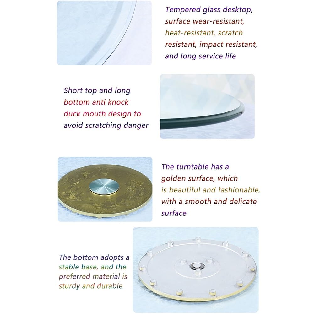 Plateau tournant Lazy Susan Verre trempé doré et argenté pour Table à Manger, pivotant, 109 cm, 119 cm, Plateau Service Robuste et Silencieux