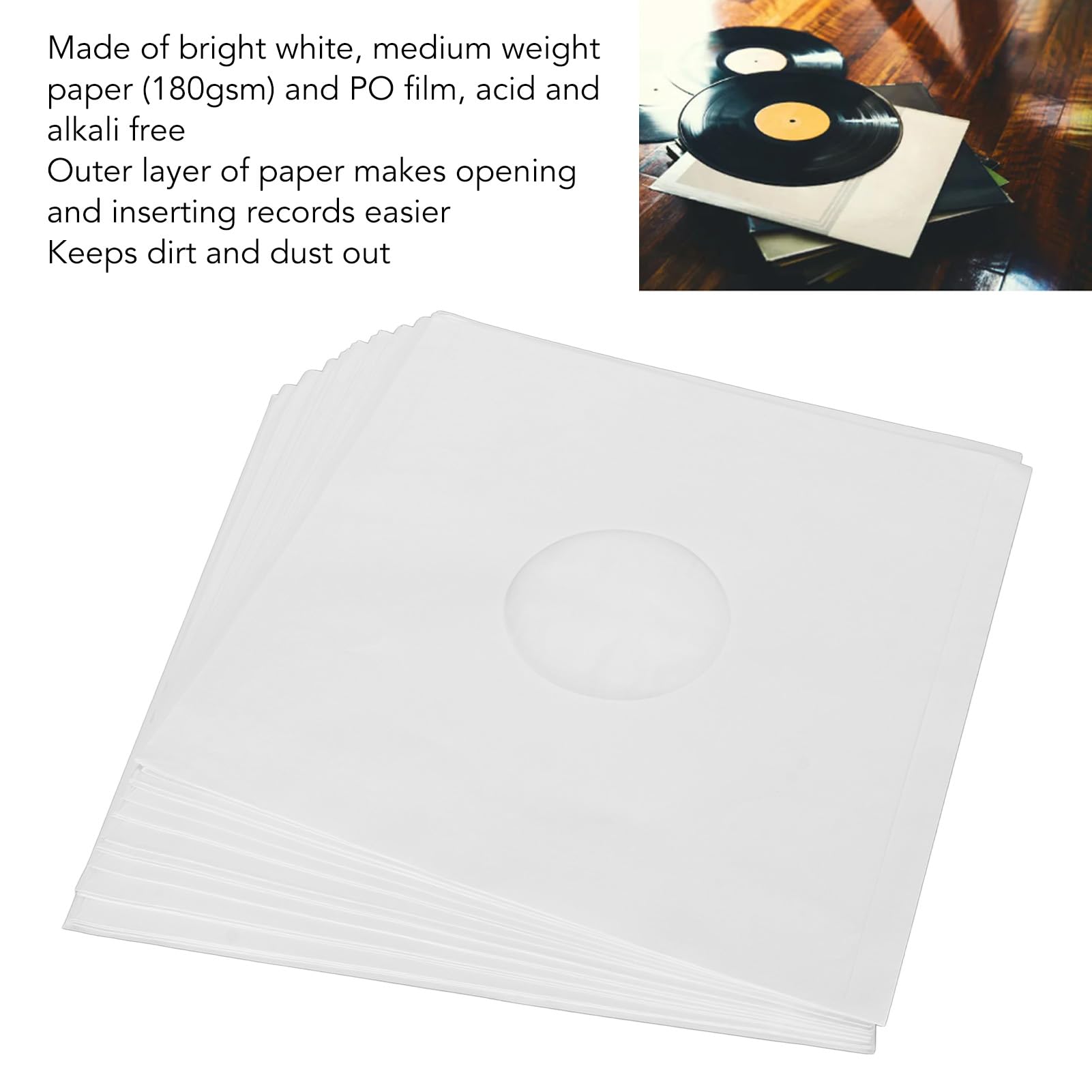Buste per Dischi da 12 Pollici per Dischi in Vinile, Carta da 180 G/m² Prevengono I Vinili Statici Protezione per La Conservazione dei Dischi Maniche Esterne Conservazione dei Dischi 20 Pezzi