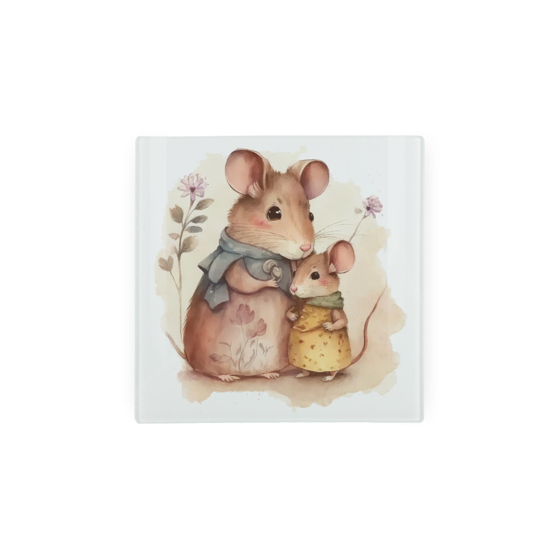 Mouse Family Glass Square Hot Pot Stand/Trivet - Mothers Day Kitchen Gifts