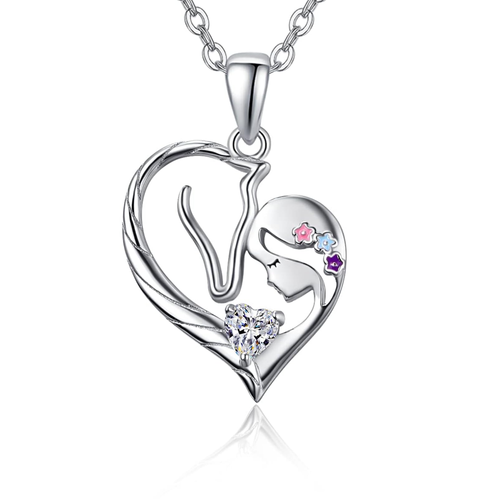 PRAYMOS Pferd Halskette Sterling Silber Herz Kette Anhänger Pony Pferdeanhänger Geschenk für Damen Frauen Mädchen Freund Pferdeliebhaber