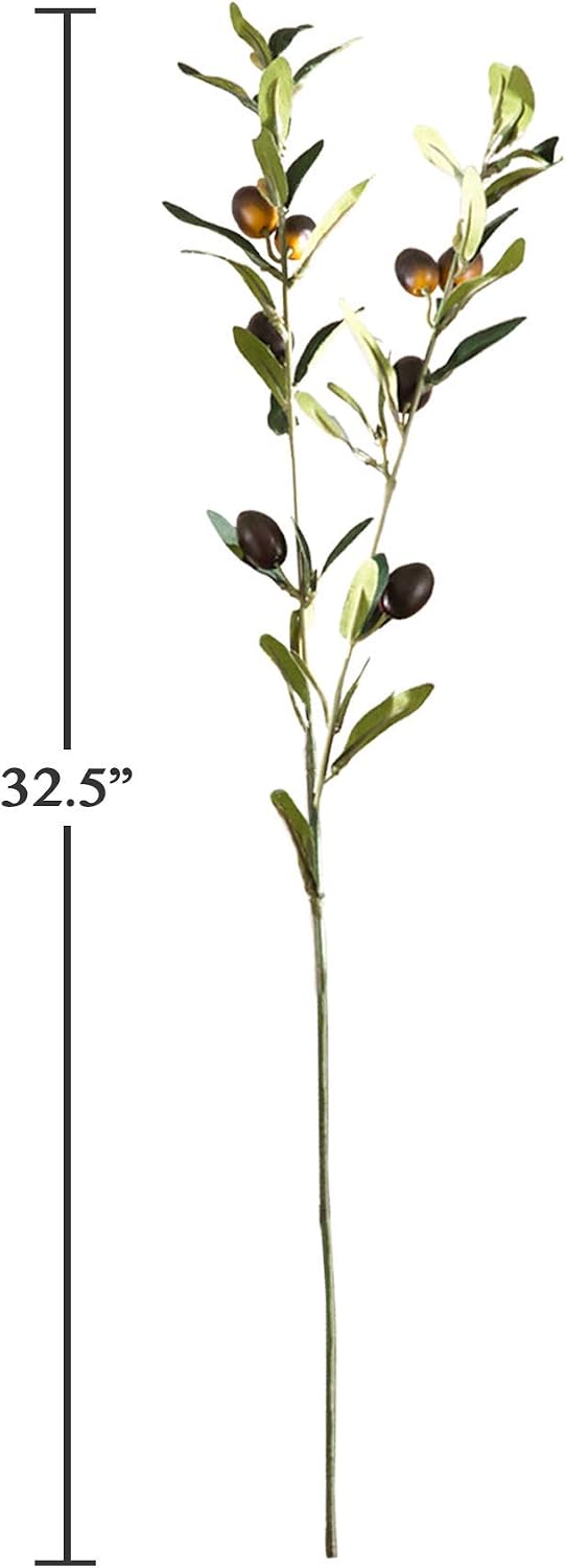 SARO LIFESTYLE 29" Artificial Olive Branches (Set of 4) – Realistic Faux Greenery Stems for Vase Arrangements