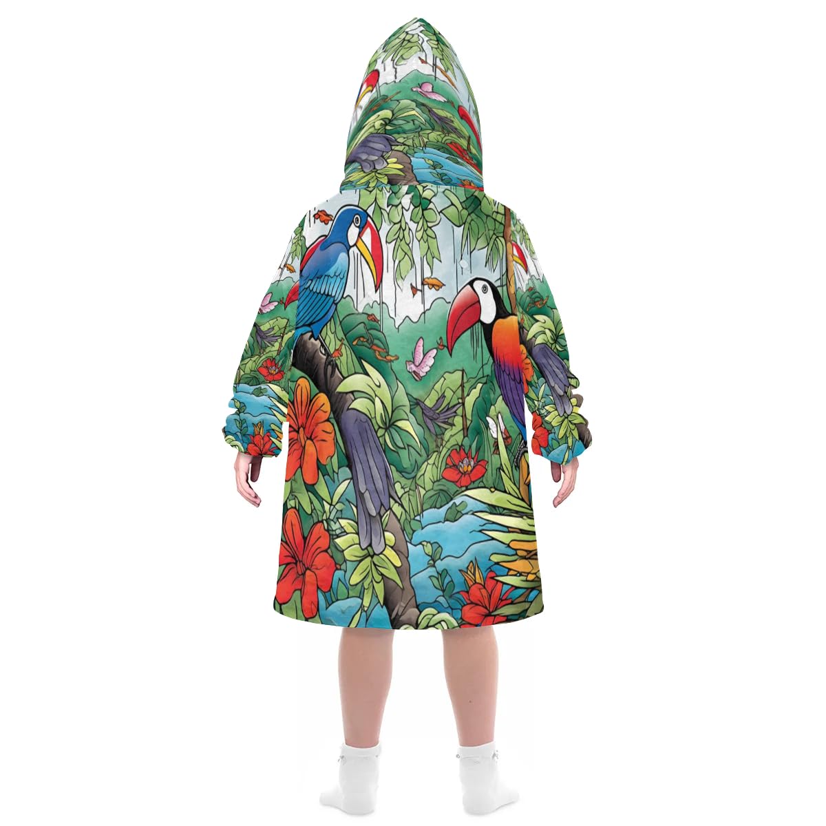 Kids Blanket Hoodie Summer Toucan Leaf Wearable Blanket Hoodie Oversized Hooded Blanket, Sweatshirt Blanket with Pockets Soft Warm Kids Hooded Blanket for Girls, Boys