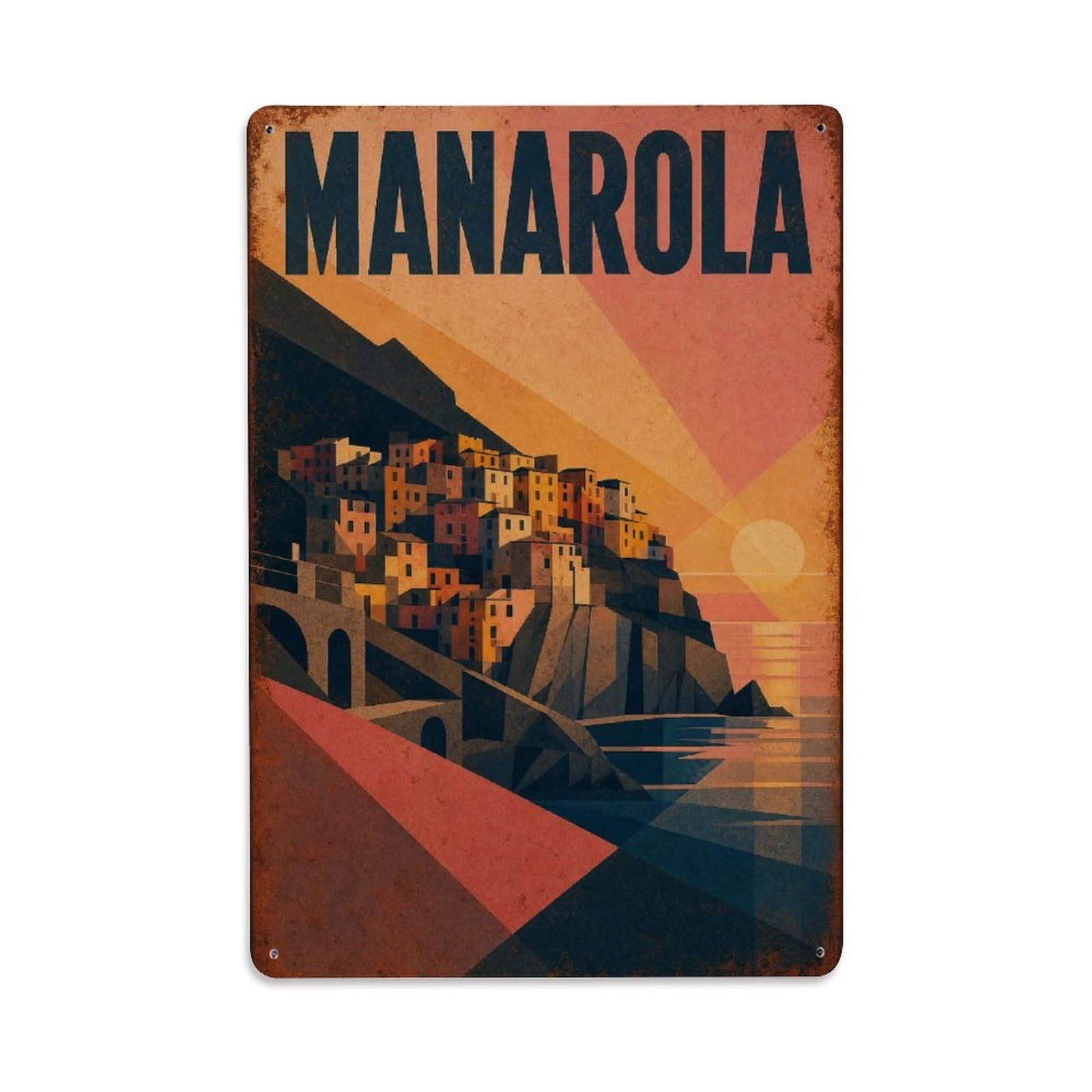 Huiyhb 8X12inch(20X30cm) Vintage Travel Manarola Dawn Morning Light Village Italy Metal Tin Sign