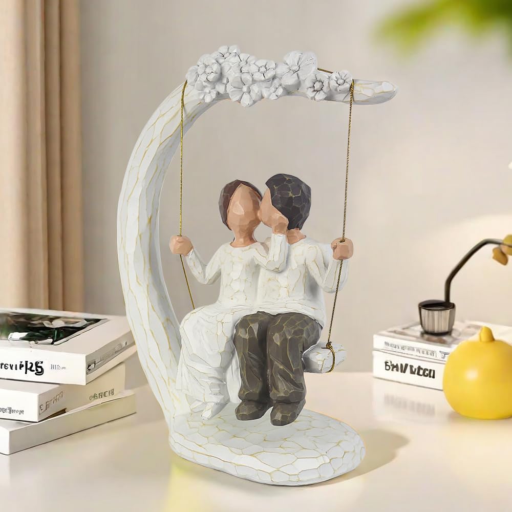 Romantic Couple Figurines in Love, 9" Hand Painted Sweet Loving Together Couple Sculpture Statue to Remember Beautiful Moment - Image 4
