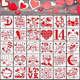 Containlol 30 Pcs Valentine Stencils Plastic Valentine's Day Reusable Heart Stencil Templates Painting Envelope for DIY Crafts Scrapbooks Album Card Wedding Party Decor