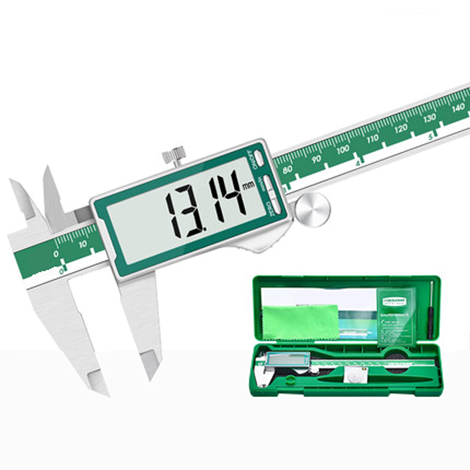 Calibro a Corsoio ad Alta Precisione con Schermo LCD in Metallo in Acciaio Inossidabile Righello di Misurazione di Precisione per Progettisti, Ingegneri e Meccanici(Size:0-150mm)