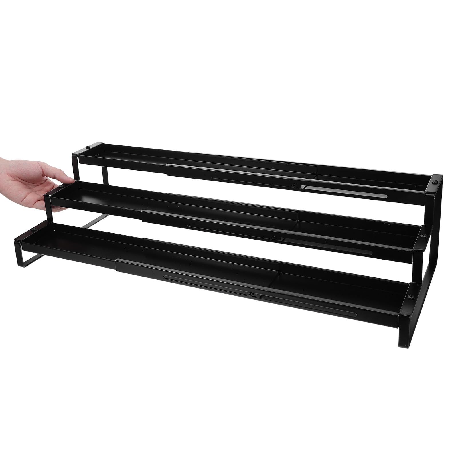 Portaspezie Estensibile in Acciaio al Carbonio Nero a 3 Livelli Facile da Pulire Design Moderno e Raffinato Organizzatore per Cucina e Dispensa