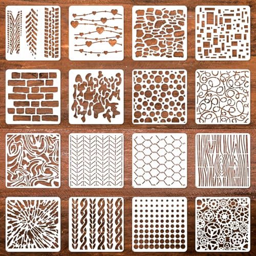 Plantillas para pintar, 16 plantillas geométricas de 6 x 6 pulgadas para pintar sobre madera, plantillas reutilizables de plástico para manualidades, plantillas de diseño único para paredes, muebles,