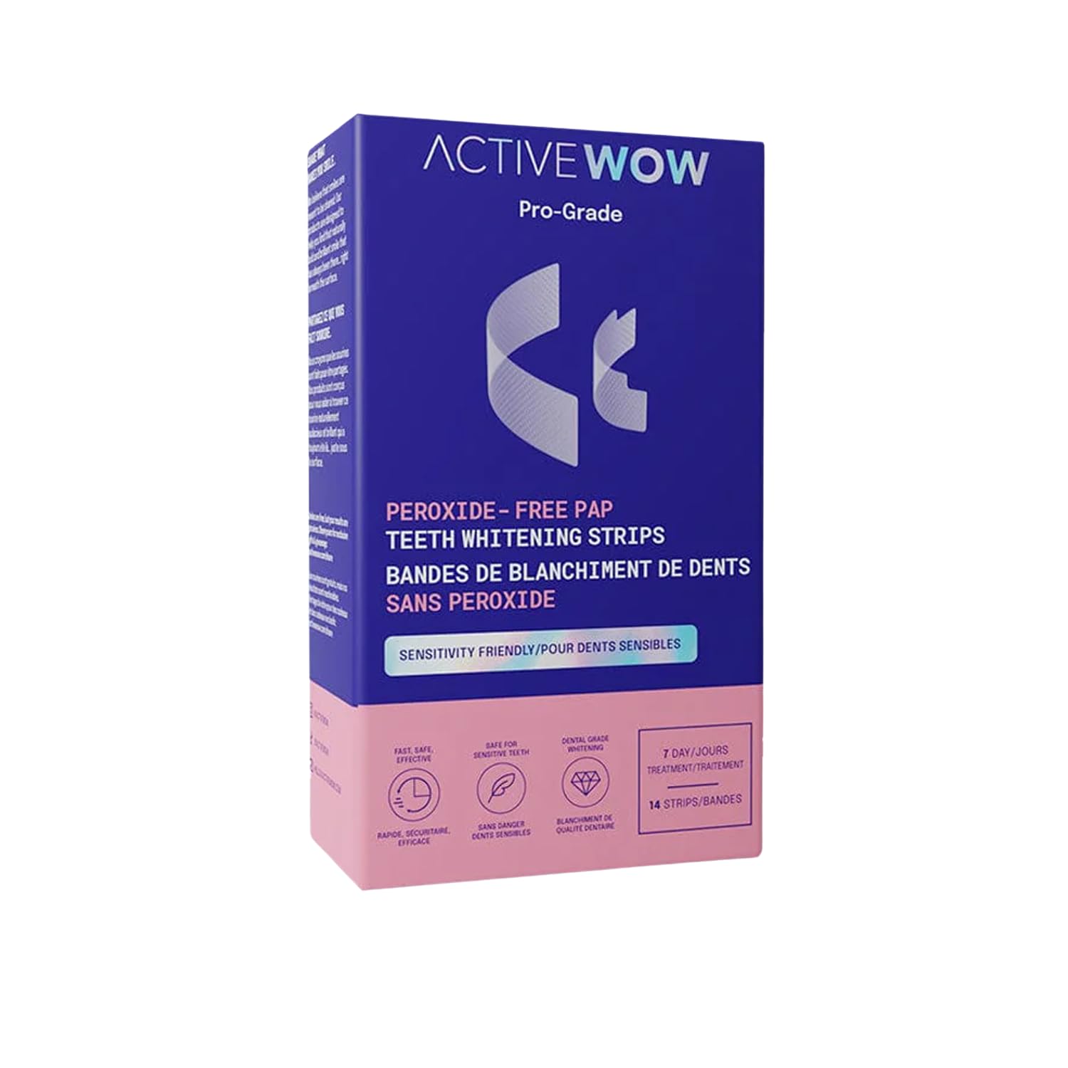 Active Wow 24k White Teeth Whitening Strips - Sensitive Teeth Whitening Strips Peroxide Free Formula Enamel Safe Teeth