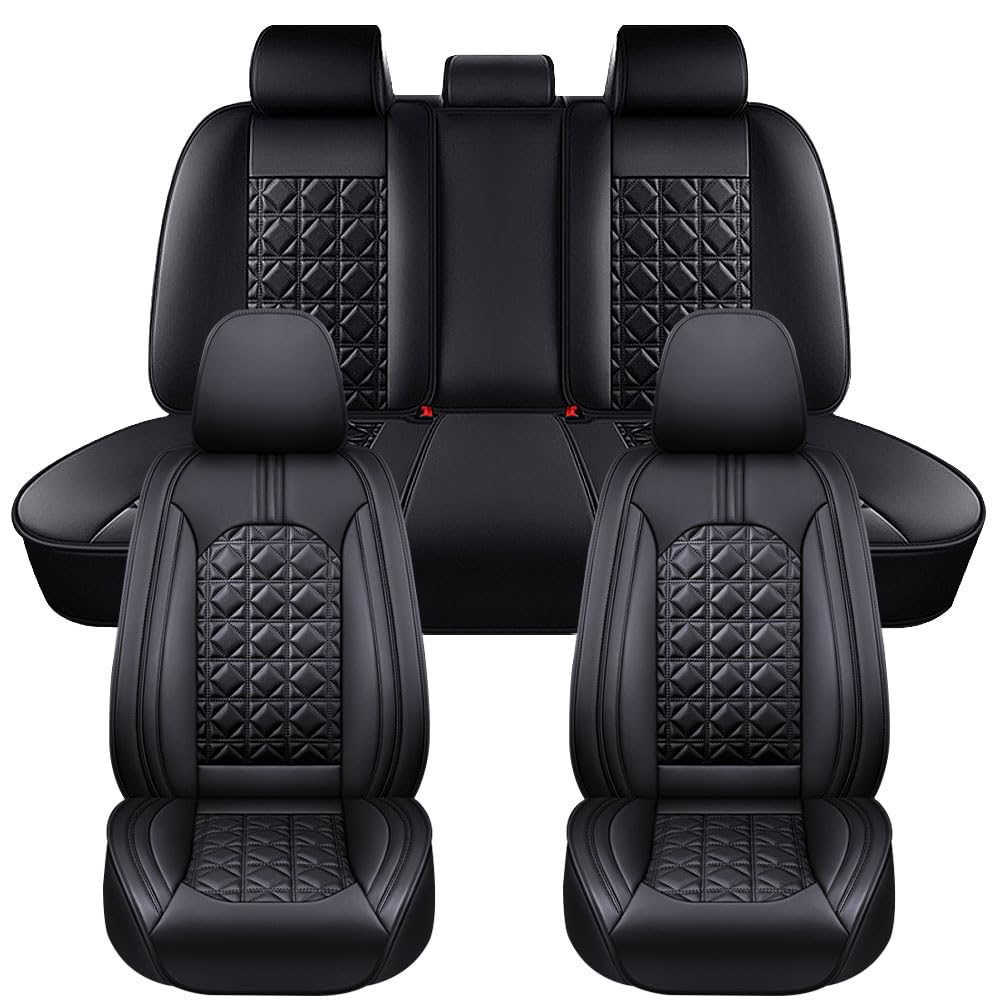 Similar 5 Seats PU Faux Leather Seat Covers Full Set 3D Foam Back Support Waterproof Seat Covers for Sedan,Headrest Cover,Back Storage Bag,Rear Head Cover are Not Full Coverage (A-Black)