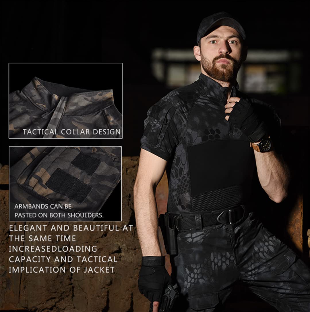 T-Shirt Tattica Militare da Uomo Gym Camo1 Army Tee Soldiers Combattimento Multicam Camicie Camicia da Pesca (Nero XXL)