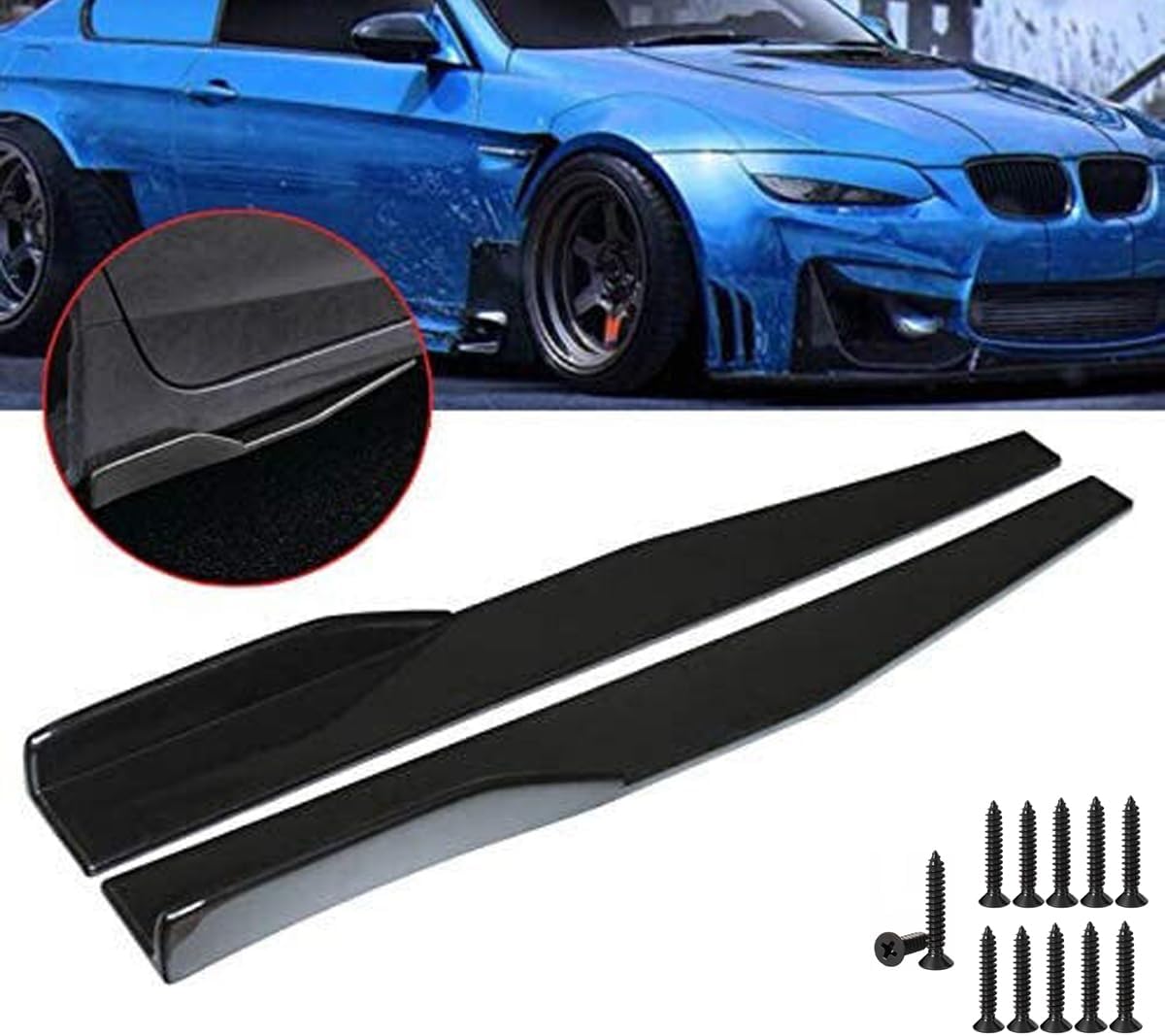2pcs Universal Car Body Side Skirt Rocker Splitters Diffuser Winglet Wings Bumper Kit 29Inch