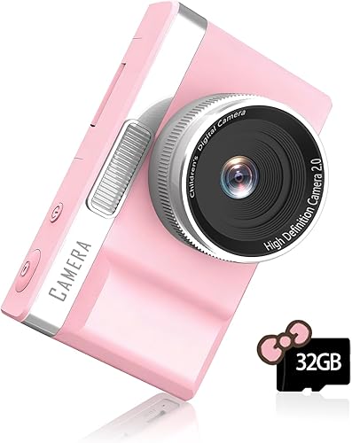Cámara digital para niños con pantalla abatible de 180, tarjeta de memoria de 32 GB, cámaras digitales de apuntar y disparar HD de 1080P, juegos