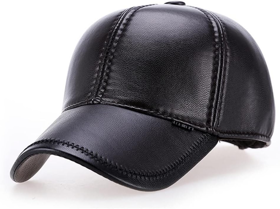 Hat genuine winter leather hat baseball cap adjustable for men black hats