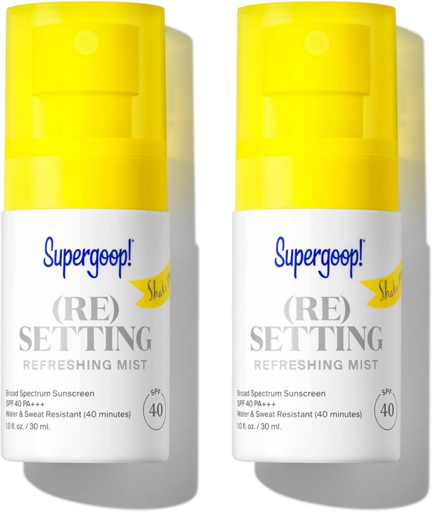 Supergoop! (Re setting Refreshing Mist - 1 fl oz, Pack of 2 - SPF 40 PA+++ Facial Mist - Sets Makeup, Refreshes UV Protection & Helps Filter Pollution - Light, Natural Scent