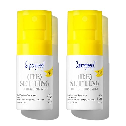Supergoop! Bruma refrescante (Re)setting 1 onza líquida, paquete de 2 SPF 40 PA +++ niebla facial Establece maquillaje, refresca la protección UV