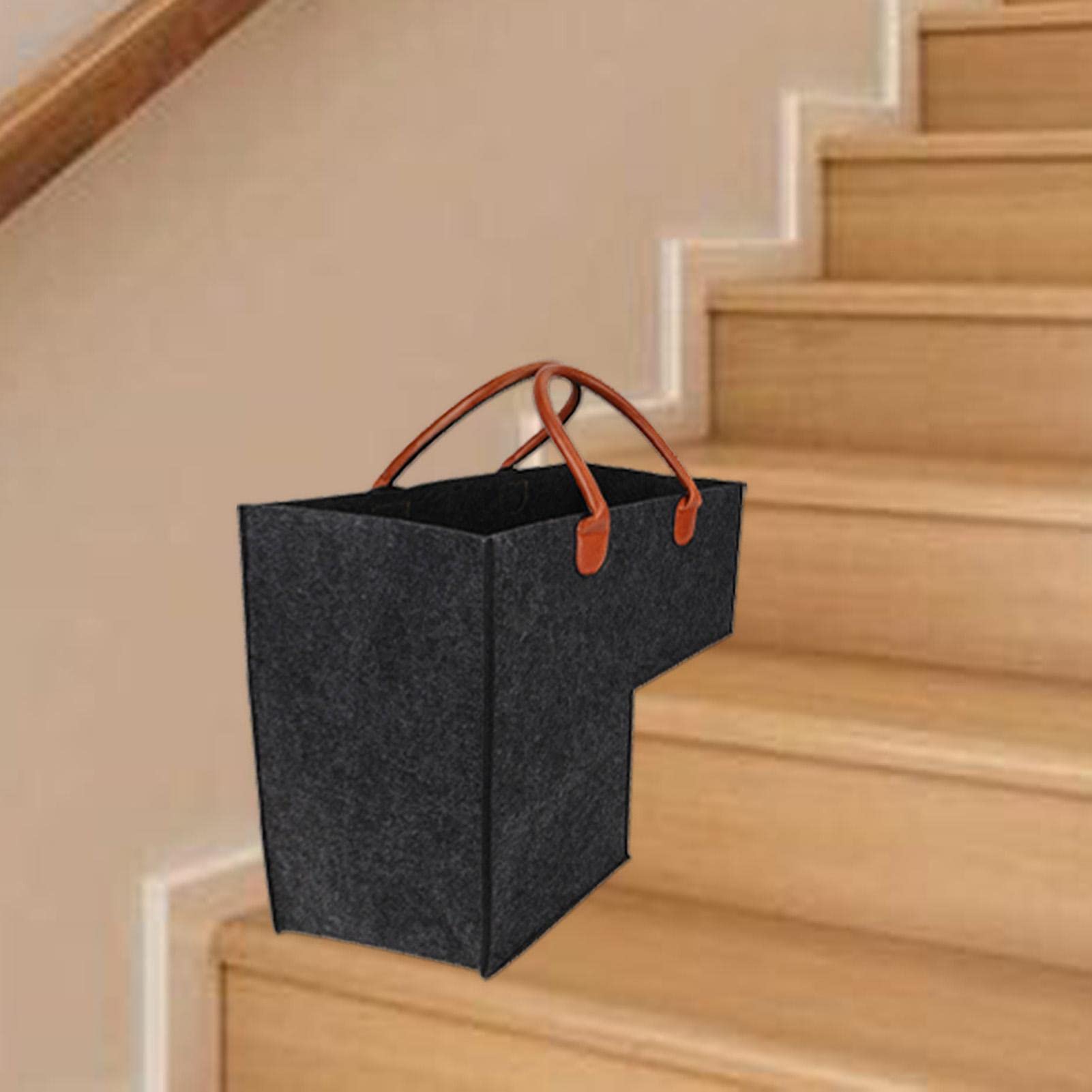 Cesto per scale a forma di L | 2 pz Cestini portaoggetti pieghevoli per scale | Organizer grande per cesta per scale con manico in pelle | Scatola portaoggetti multiuso senza deformazione