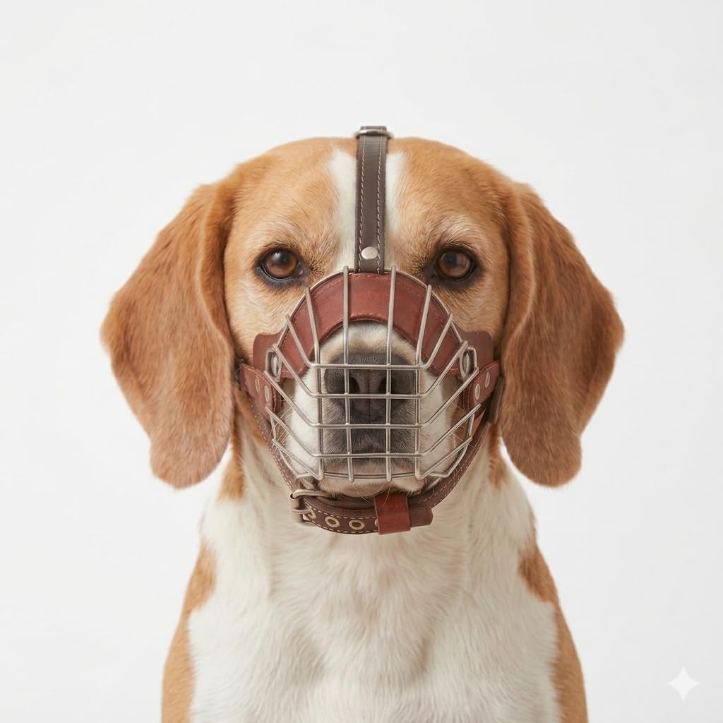 Munchos Iron Cage Style Dog Basket Wire Muzzle with Adjustable Leather Strap (Medium)