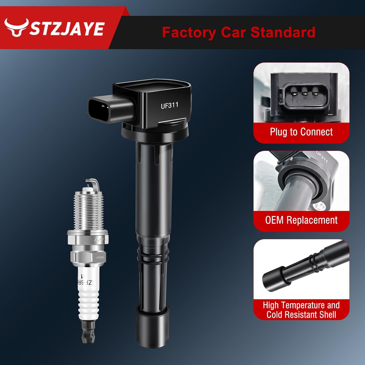 UF311 Ignition Coils Iridium Spark Plug Set of 4 Pack Compatible with Acura CSX 2006-2011,for 2002-2006 RSX,for Honda Accord 2003-2007,for Civic 2002-2011,for 2002-2009 CR-V UF583