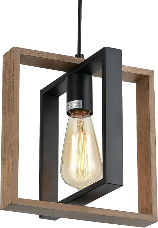 minifair Industriële kleine hanglamp eettafel, boerderij keukeneiland met kabel, hout + metaal, 1-lamps E27 voor eetkamer, slaapkamer, hal, entree, 24 cm