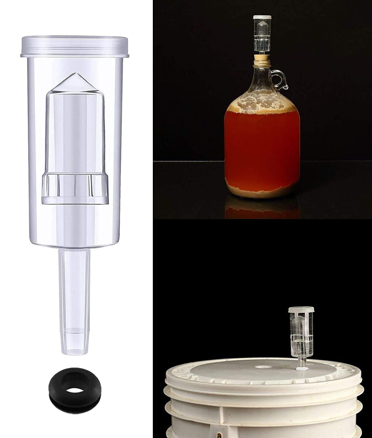 Fermentación Airlock,Guador 5 piezas Plástico Fermentación Airlock con 10 piezas Arandela Silicona Fermentación Airlock para Preservar Hogar Elaborar Cerveza Hacer Vino Fermentar