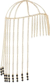 Funyrich Egyptian Gold Headpiece Tassel Beads Head Chain Flapper Cap Headpiece for Women and Girls