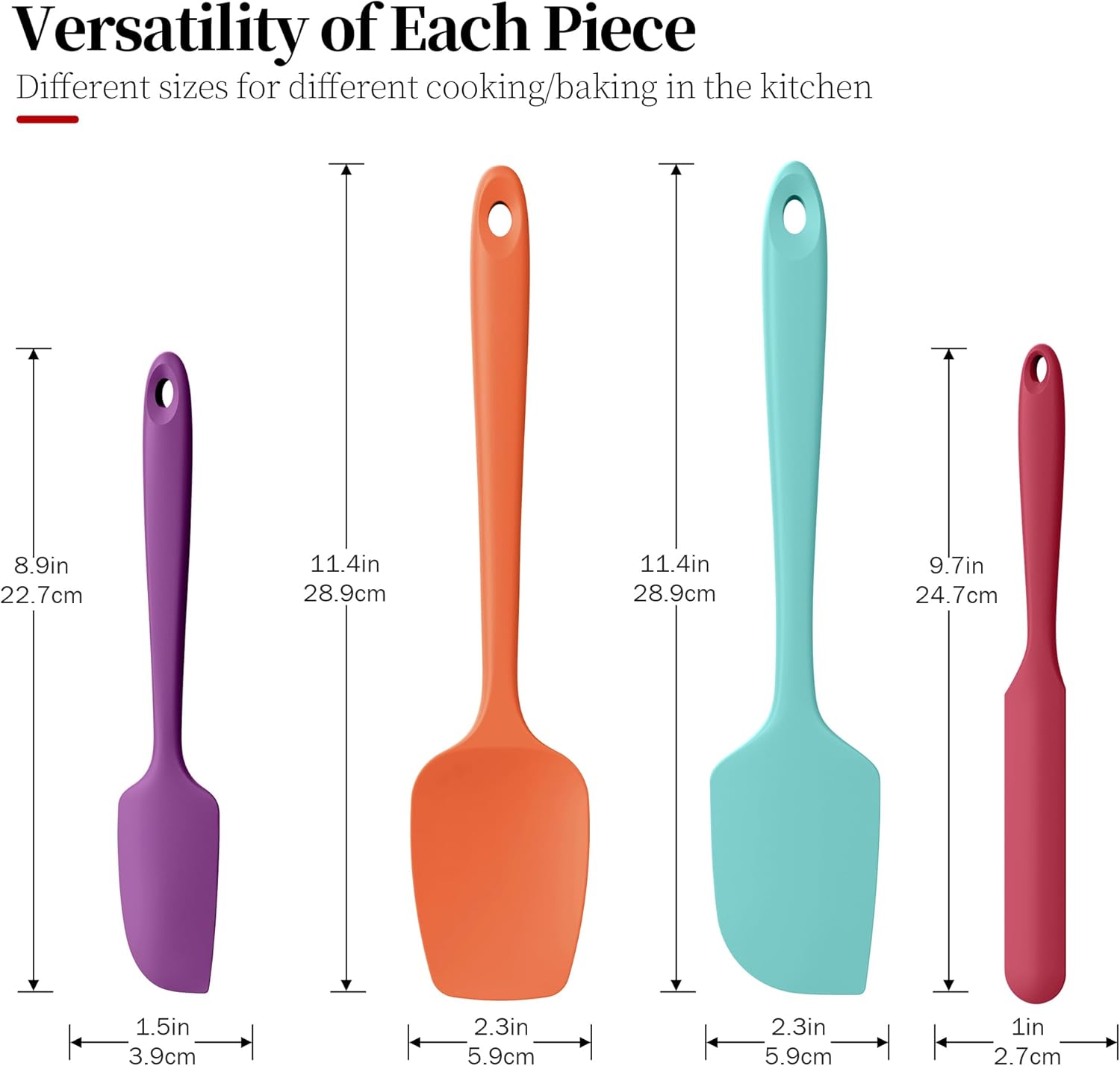 600ºF High Temp Spatula Set of 4 (Multi-4),and 600ºF Heat Resistant Silicone Spatula Set of 3 for Seamless Mixing, Folding, Scraping with Rubber Kitchen Essentials (Black)