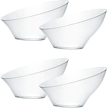 Plasticpro Disposable Angled Plastic Bowls Round Small Serving Bowl, Elegant for Party's, Snack, or Salad Bowl, Clear Pack of 8