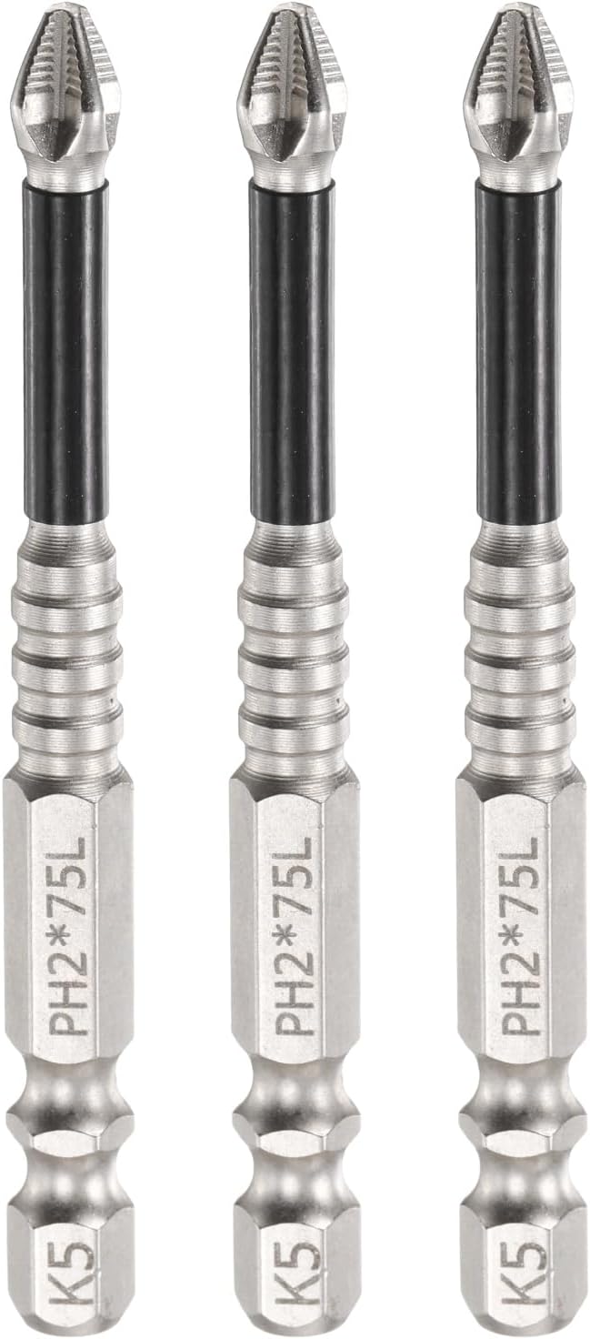 HARFINGTON 3pcs Impact Phillips Screwdriver Bit PH2 (#2) Anti Slip Tip 1/4" Hex Shank 3" (75mm) Long Magnetic Cross Screw Driver Industrial Power Drill Bits for Remove Fastening Screws