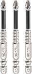 HARFINGTON 3pcs Impact Phillips Screwdriver Bit PH2 (#2) Anti Slip Tip 1/4" Hex Shank 3" (75mm) Long Magnetic Cross Screw Driver Industrial Power Drill Bits for Remove Fastening Screws