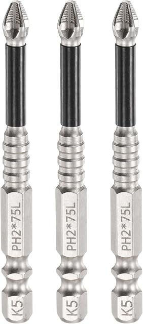 HARFINGTON 3pcs Impact Phillips Screwdriver Bit PH2 (#2) Anti Slip Tip 1/4" Hex Shank 3" (75mm) Long Magnetic Cross Screw Driver Industrial Power Drill Bits for Remove Fastening Screws