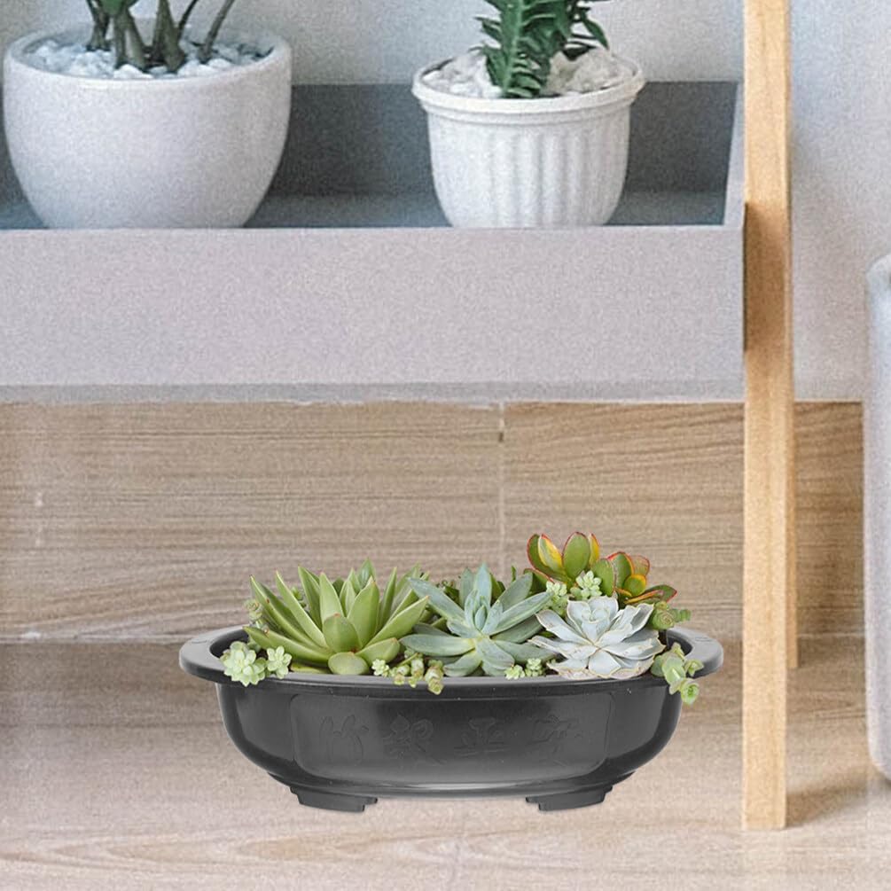 Milisten Plastic Flower Pots - 2Pcs Oval Bonsai Training Pots with Drainage for Indoor Outdoor Gardening Ideal Succulent Planters and Home Decor - Black